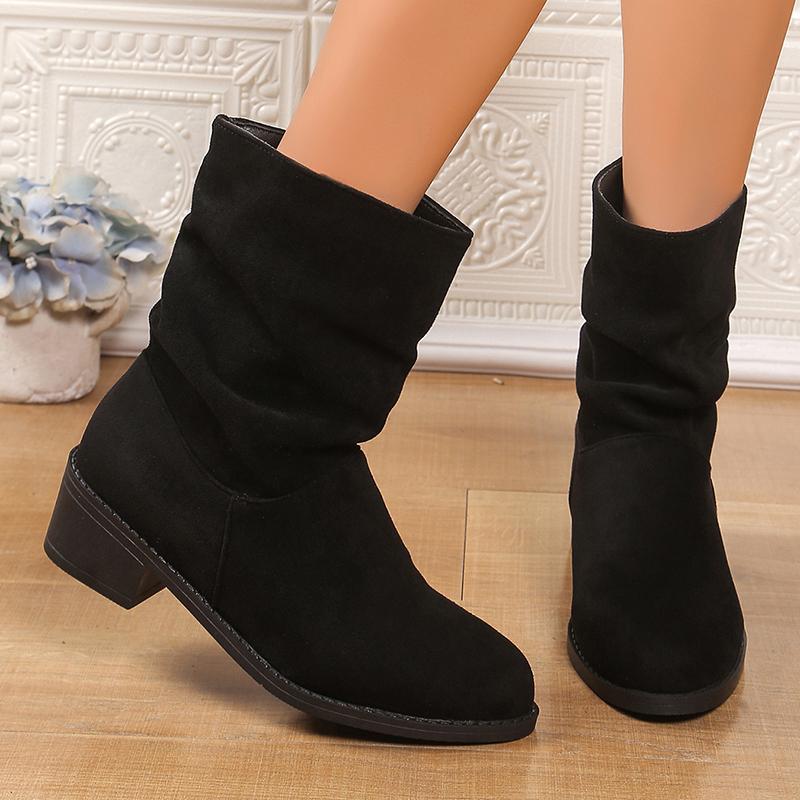 Fashion 2025 Slip On Thick Heels Ankle Boots Women 2025 Plus Size 35-43 Faux Suede Boots Woman Autumn Winter Block Heeled Short Booties