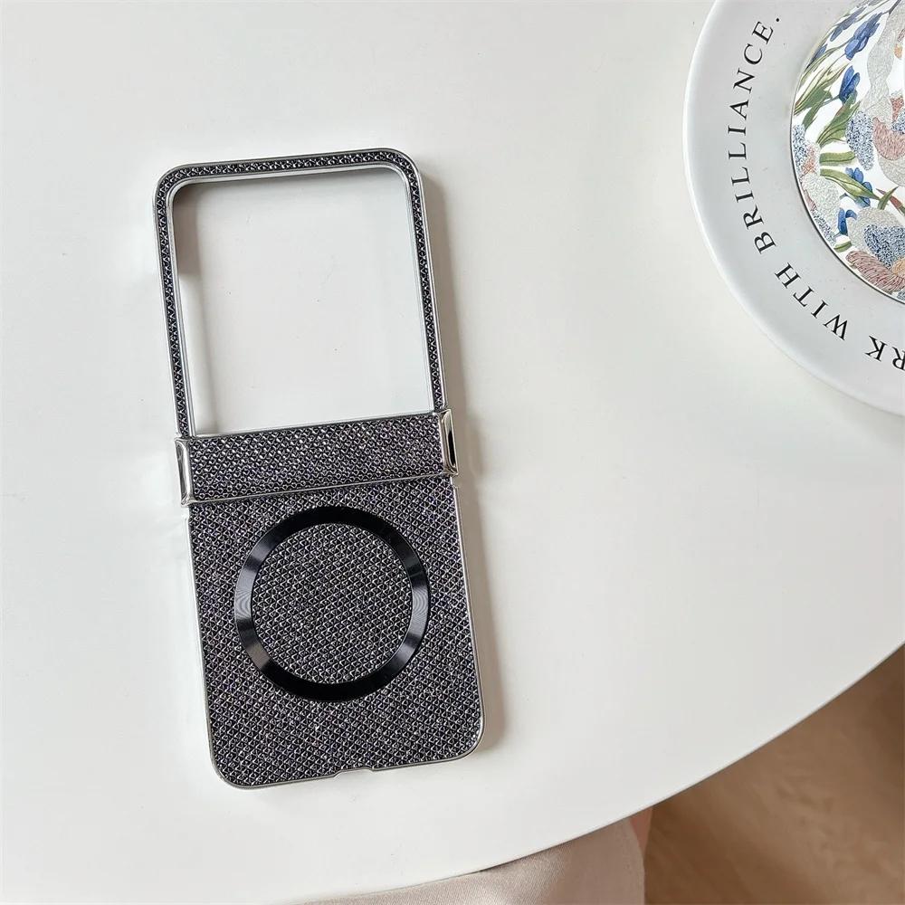 Pro bezdrátové nabíjení Magnetické pokovení Kožené pouzdro na telefon pro Motorola Razr 50 40 Ultra Moto Razr 50 Kryt s ochranou pantu