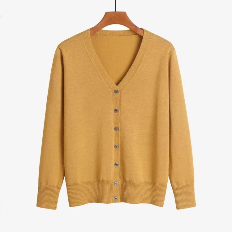 Sweater Women Long Sleeve Knitted Button Color Cardigan