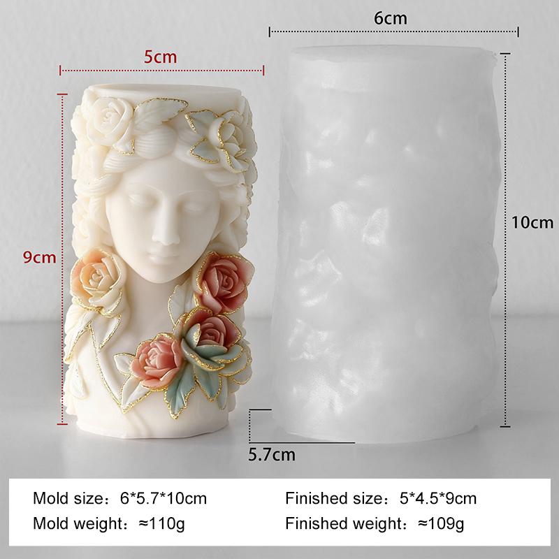 DIY Flowers Relief Girl Portrait Silicone Mold Handmade Aroma Candle Plaster Decoration Mould Cylinder Candle Making Supplies