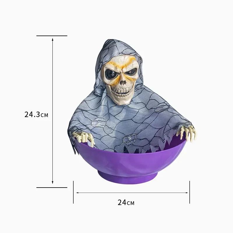 Halloween Electric Ghost Prop Swing Head Sensor Sound Retractable Decor Fruit Plate Design Table Ornament Haunted House Party