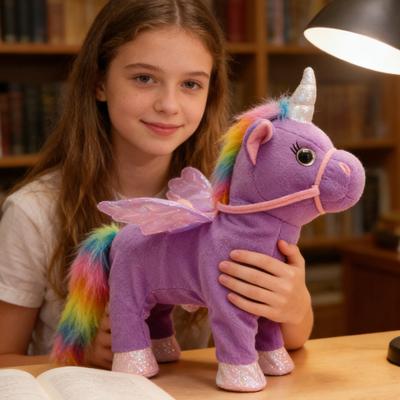 Cheval en peluche électrique volant avec corde, chantant et marchant, jouet interactif pour tout-petits (garçons et filles).