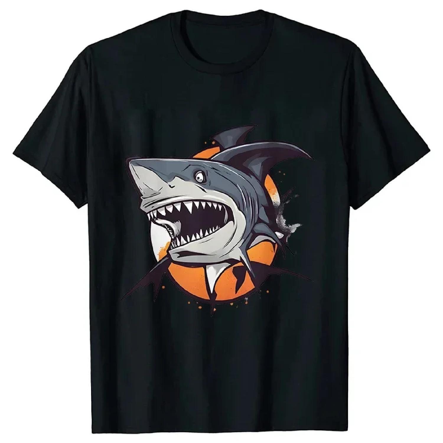 Fashion whale print short sleeve, men s summer cotton T-shirt casual loose personality blouse S