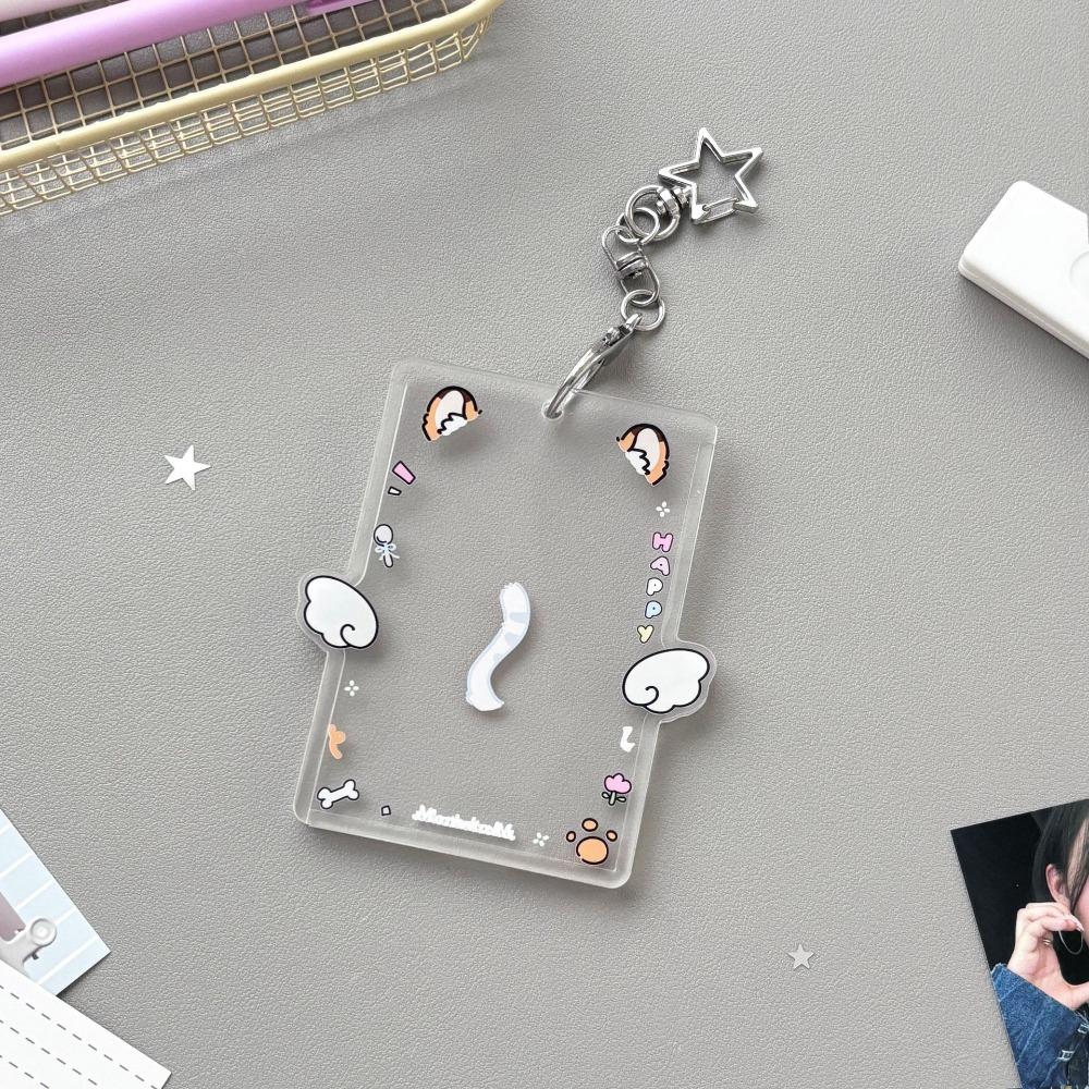 Cartoon Korean Photocard Holder with Keychain Photo Photocard Frame School Stationery