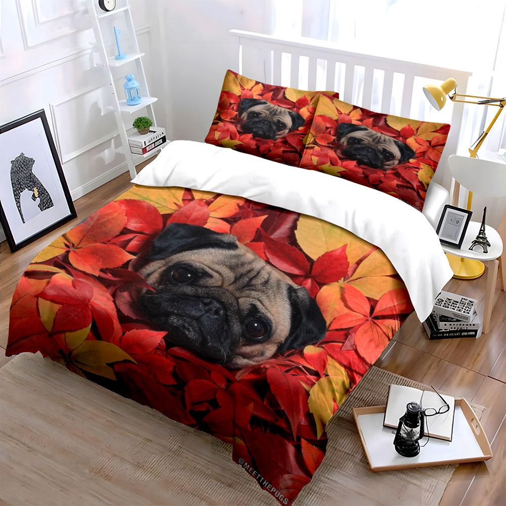 Pug Themed Autumn Decoration Set Multiple Sizes Kid'S And Adults' Bedroom Exquisite 3Pc Bedding Set, Gift