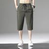 Men's Quick-Dry Ice Silk Elastic Shorts - Breathable, Loose-Fit, Solid Color, Large Size, Casual Three-Quarter Length for Seniors