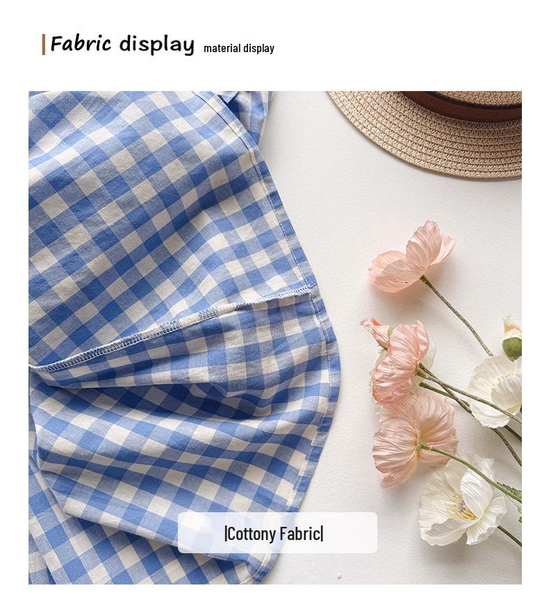 Korean Spring 2026 Plaid Dress for Girls - Lace & Lotus Leaf Collar, Long Sleeve Skirt