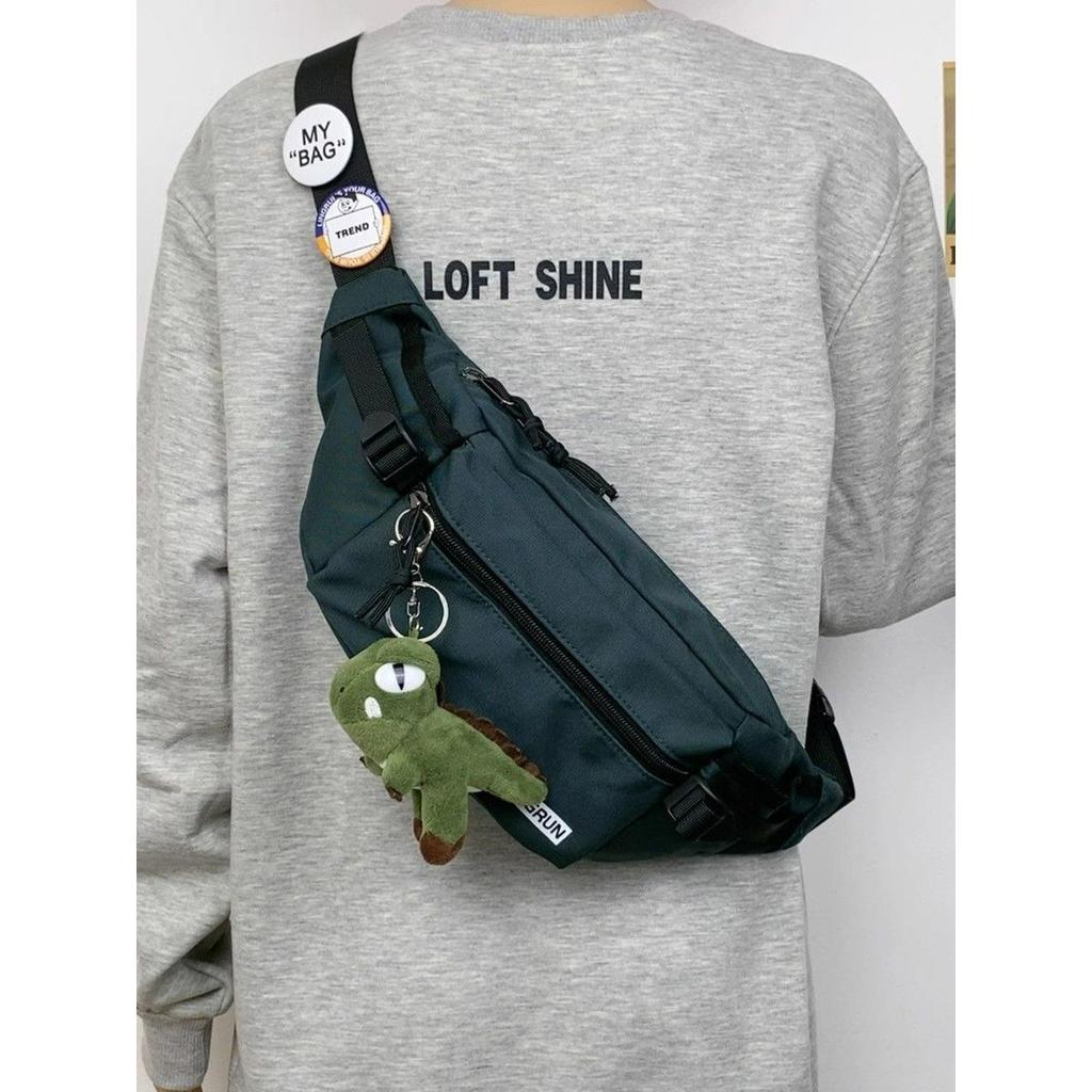 Casual Fanny Pack Japanese Simple Chest Bag Male Trend Personalized Couple Fanny Pack Sports Versatile Panda Pendant Breast Bag