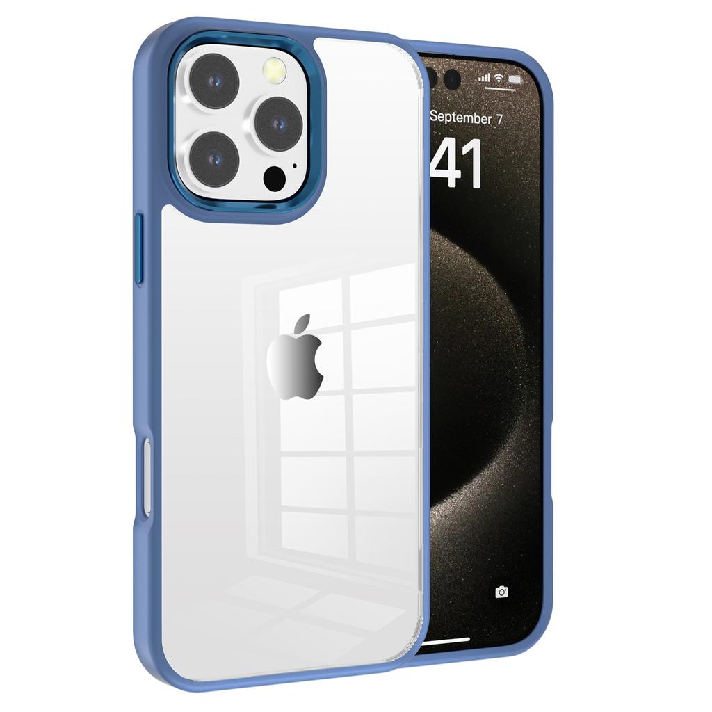 For iPhone 16 Pro Max Clear Phone Case TPU+ PC Phone Back Cover with Metal Button