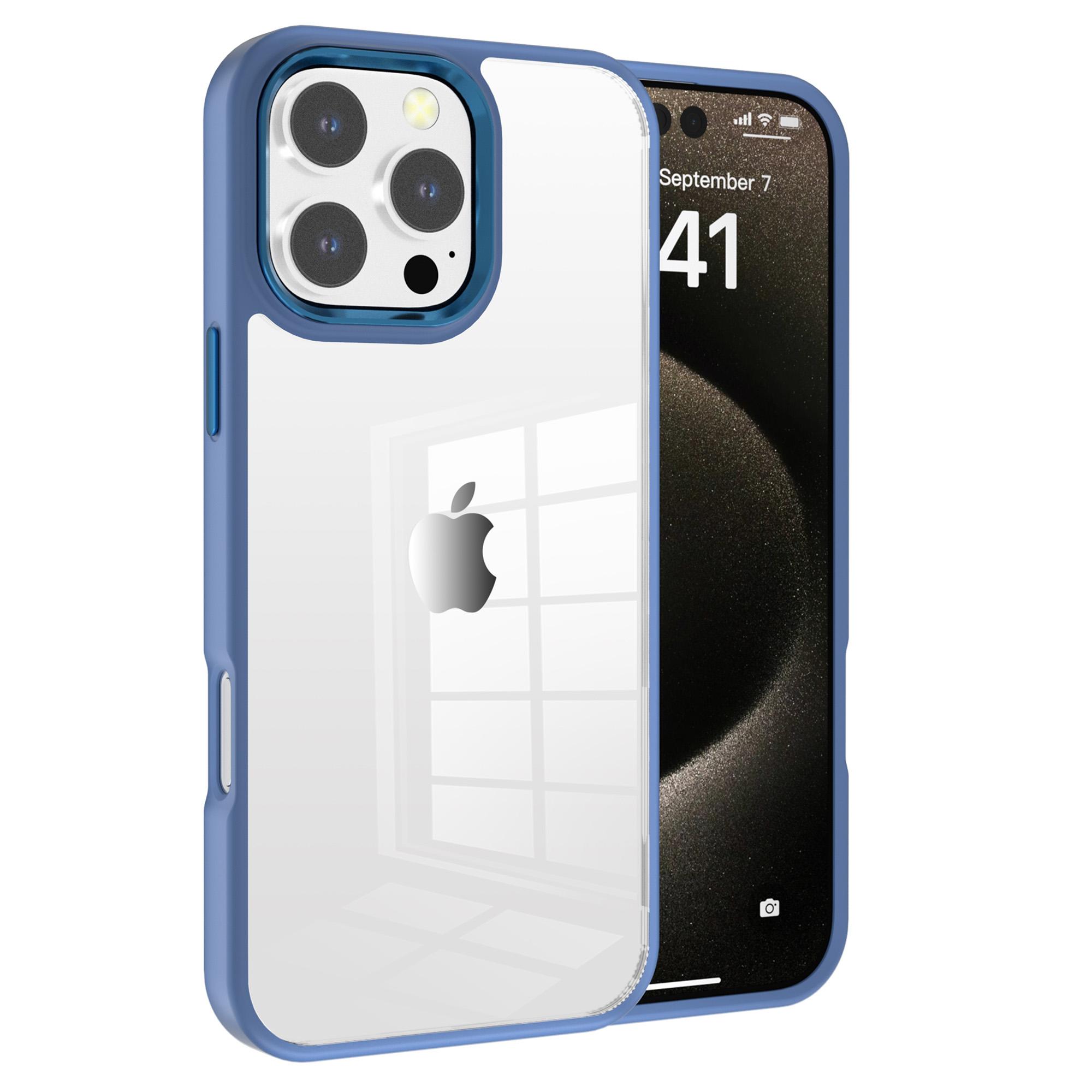 

For iPhone 16 Pro Clear Phone Case TPU+ PC Phone Back Cover with Metal Button A