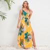 V-neck floral dress, women's summer slim-fitting split-ended long dress, temperament, celebrity style skirt, advanced sense