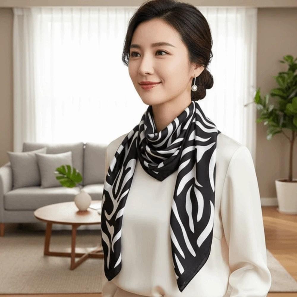 Breathable Stripes Square Headscarf Lightweight Printed Silk Scarf 90 CM Square Scarf Outdoor