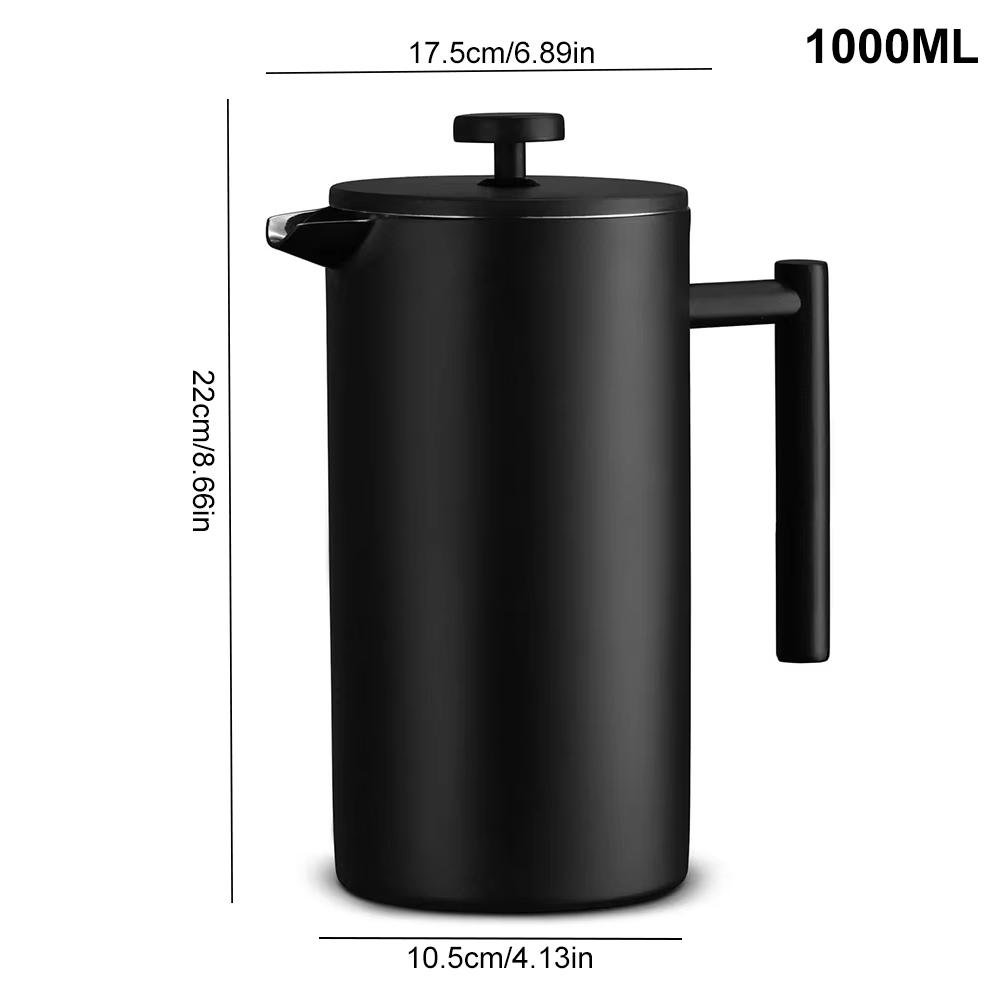 French Press Pot 3 Filter Presse Handgemachte Kaffeekanne Edelstahl Doppelwandig Isoliert 1000ml Kaffeepresskanne Kaffeegeschirr