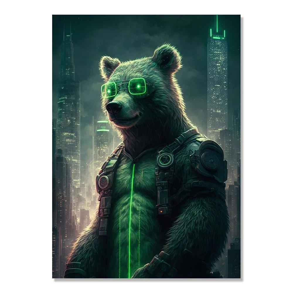 Cyberpunk Style Future Fantasy Lion Monkey Agent Animal Poster Wall Art Canvas Painting for Living Room Home Decoration
