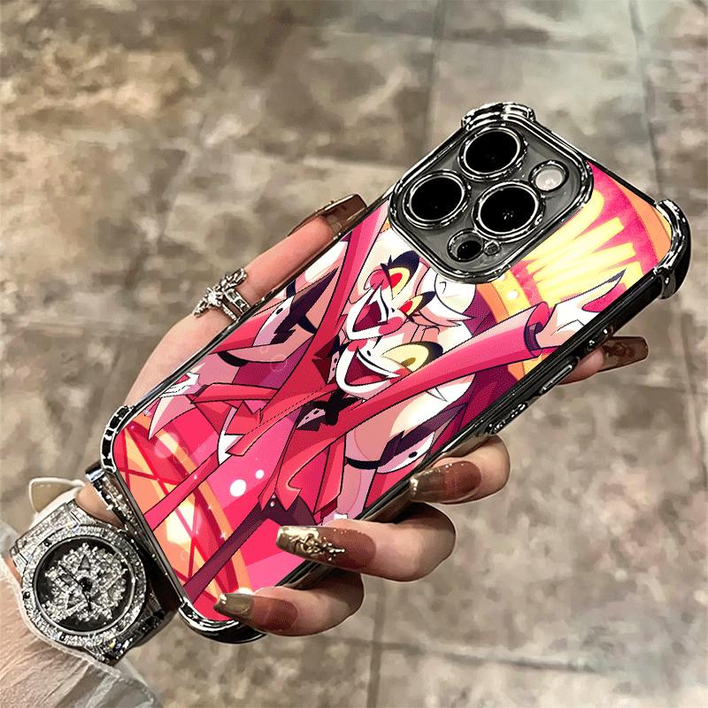 Hazbin Hotel Anime Plating Phone Case For Iphone 16 17 Pro Max Air 16E 14 15 Plus 12 13 Mini Anti-Fall Airabag Cover