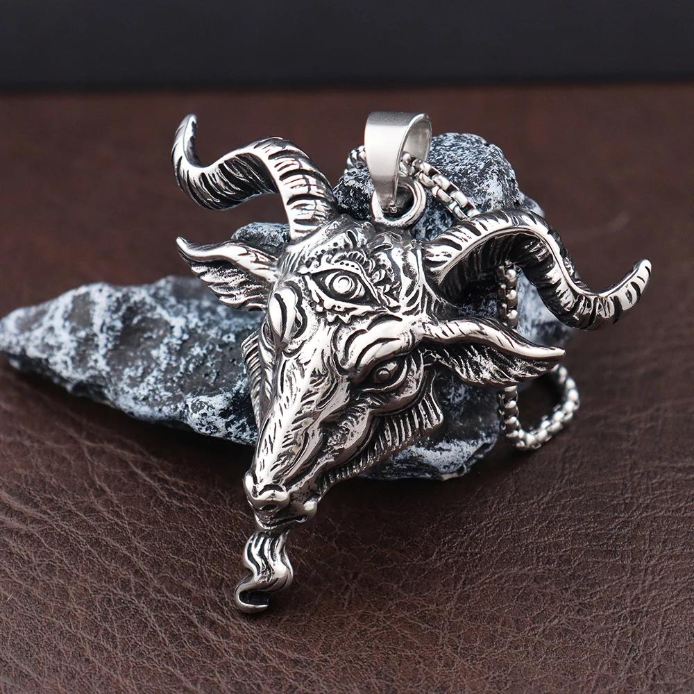 Gothic Lucifer Goat Men's Pendant Chain Popular Charm Stainless Steel Satan Baphomet Necklace Gift Jewelry Accessories