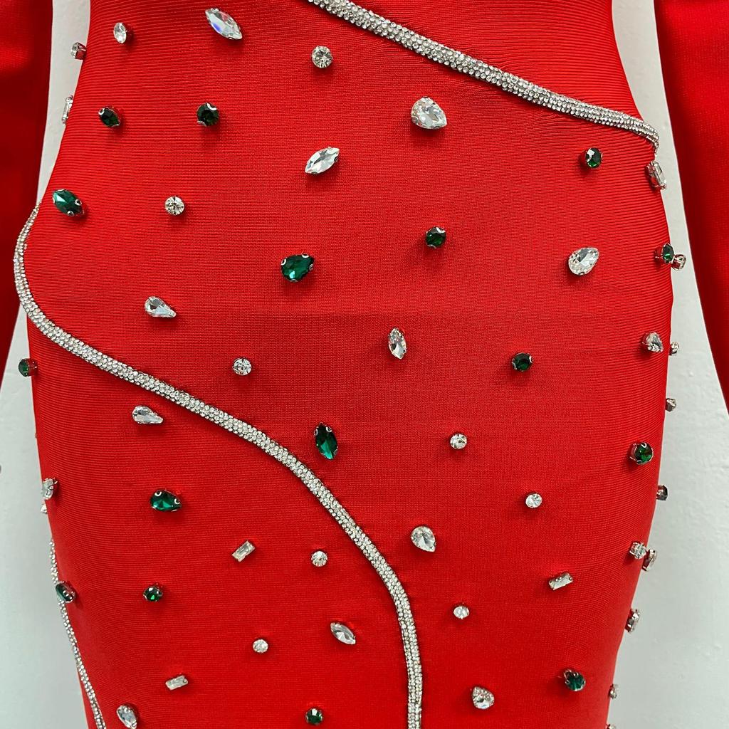 Women's Elegant Rhinestone Round Neck Slim Fit Evening Dress