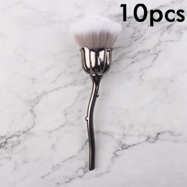 

10 шт., кисть для дизайна ногтей, мягкая чистая пыль, порошок, розовая роза, форма цветка, румяна, основа для макияжа, кисти для макияжа, косметический инструмент S