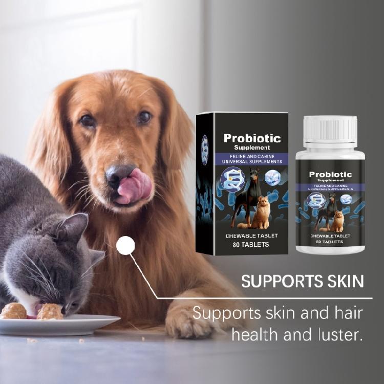 Pet Health Probiotic Supplement 80Tablets Aids Digestion and Immune Improvement for Dogs Cats