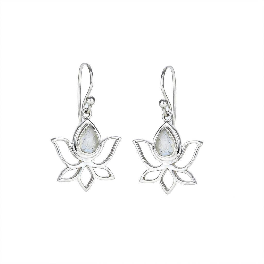 Garnet Flower Earrings: Sterling Silver Dangle Earrings