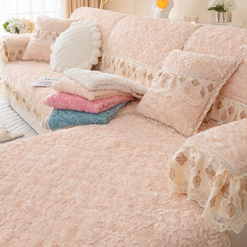 Plush Sofa Cushion Winter Style Simple Modern Non-slip Seat Cushion Back Cover Winter Thickened Sofa Cover Cover Universal