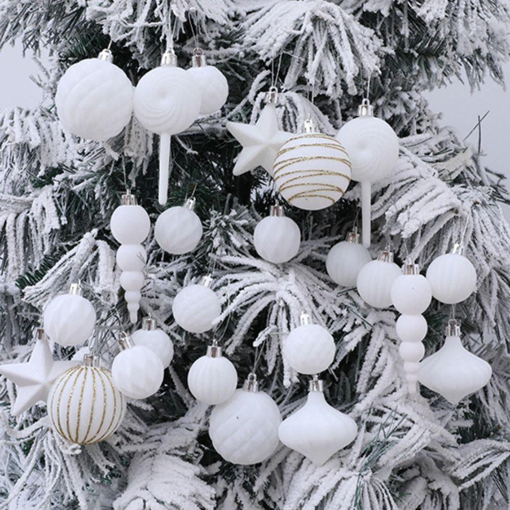 24PCS Flocking Christmas Balls Pendant Plastics Xmas Tree Hanging Christmas Home Decoration