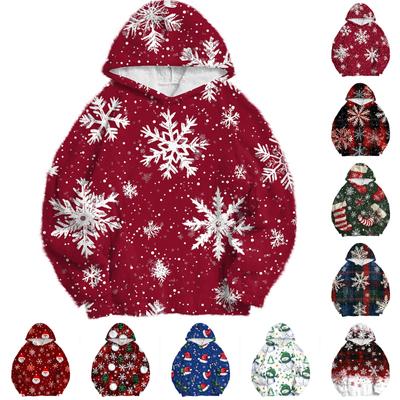 Women's Fashion Pullover Drop Shoulder Long Sleeve Christmas Printed Hooded Sweatshirt