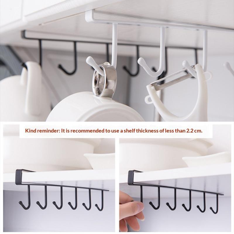 Space Saving Under Cabinet Mug Hanger 6 Heavy Duty Hooks No Drill Design Cup Rack for Kitchen Apartment RV Coffee Bar