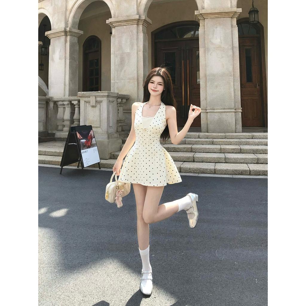 Gentle Wind, Super Good-looking Polka Dots, Waist, Slim Suspenders, Short Skirts, Small People Wear Beautiful Dresses, Summer