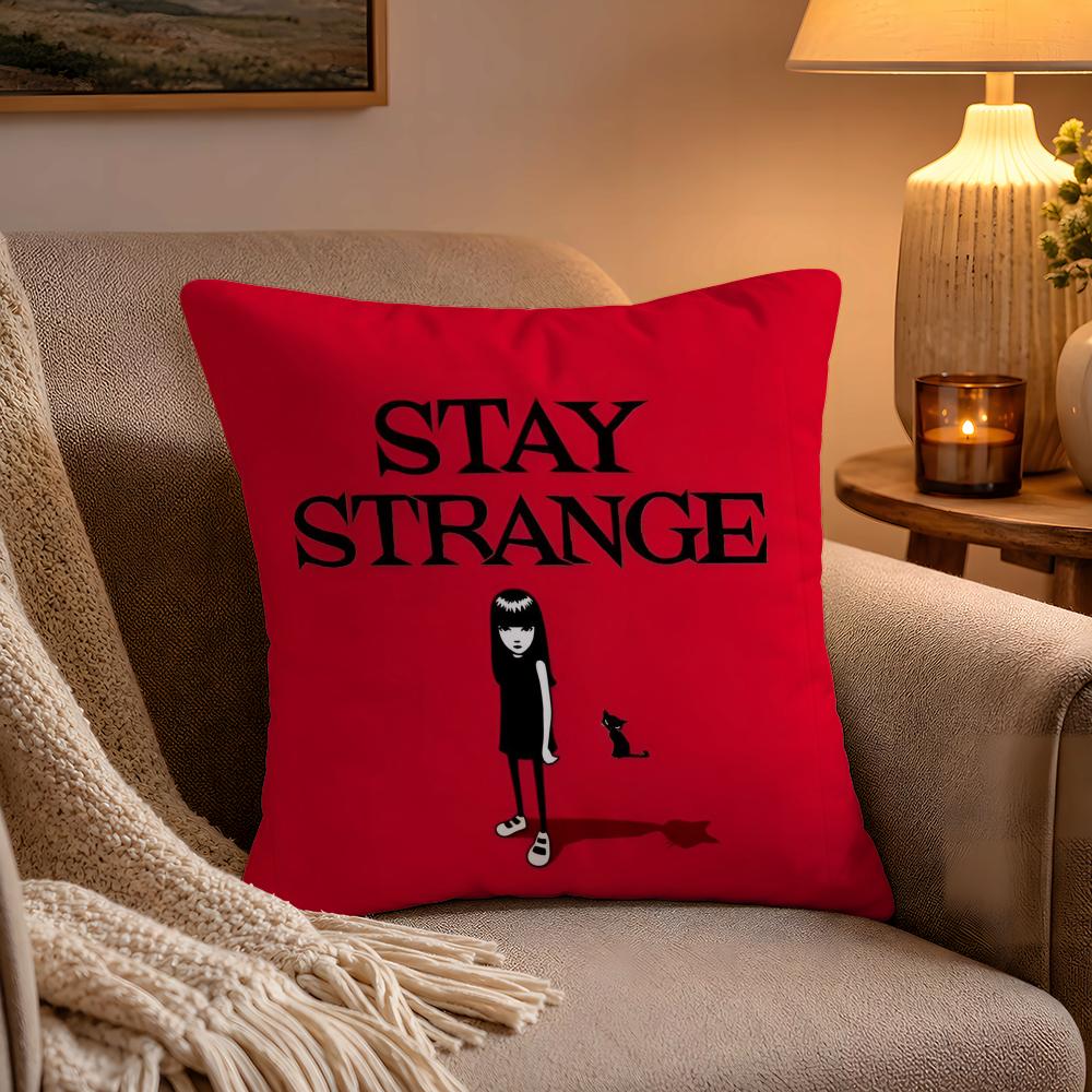 Classic Anime Comics Emily The Strange Pillow Case Soft Plush Cushion Cover Double Print and Invisible Zipper for Sofa Home Car