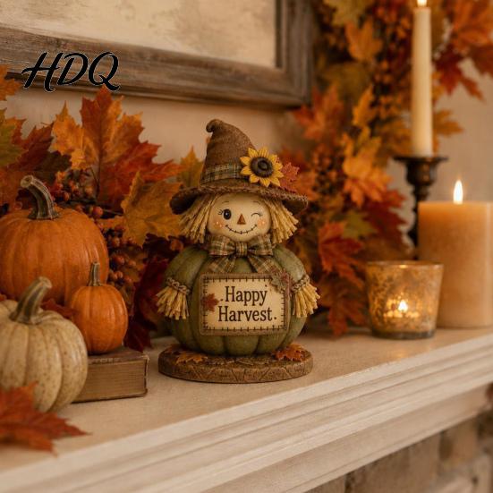 Weather Resistant Garden Statues 3 Pcs Fall Wooden Scarecrow Figurines Farmhouse Rustic Statue with Maple Atmosphere Enhancement Ornaments