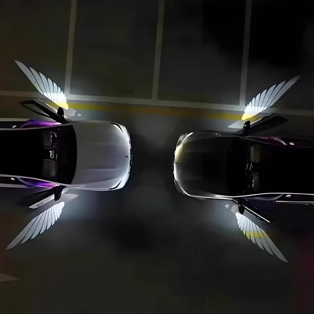 1/2PcsCar Angel WingsWireless Car Door Welcome Decorative Light Courtesy Shadow Projector Lamp LED HD Logo Light Car Accessories