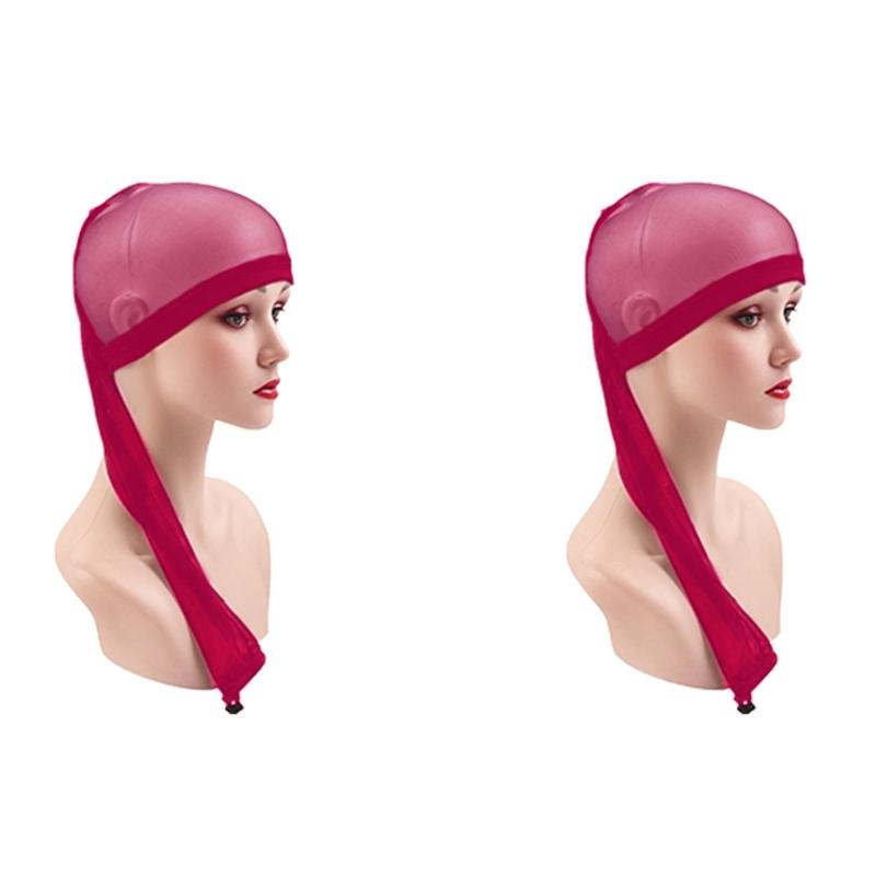 

2pcs Stretchy Mesh Wig Liner Caps With Adjustable Band Lightweight Breathable For Natural Feel Hair Weave Sleeve розовый