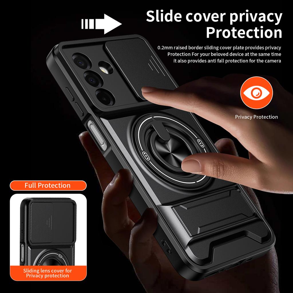 For Samsung Galaxy A26 5G Magnetic Case Ring Holder Foldable Kickstand TPU PC Phone Cover with Camera Lens Slider