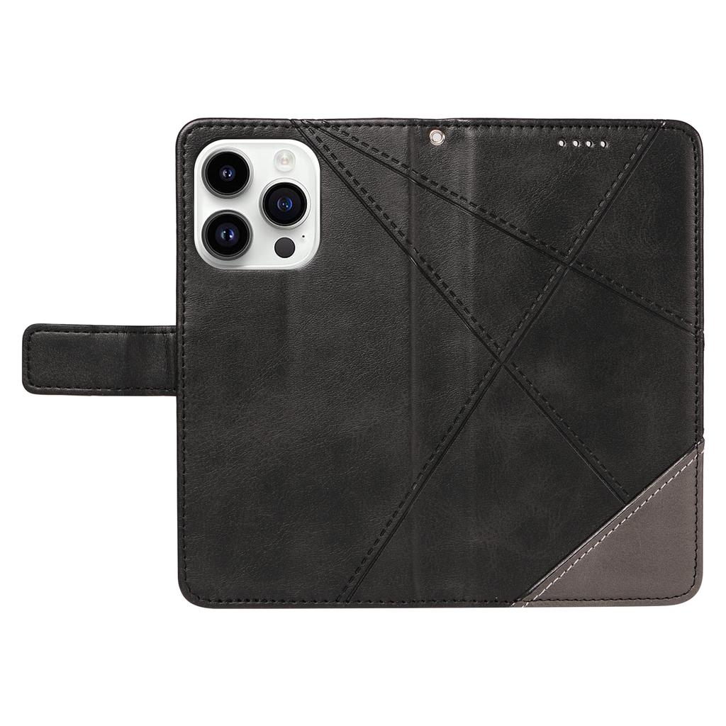 For iPhone 14 Pro Case PU Leather Geometric Lines Wallet Phone Cover Bookstyle Folding Stand