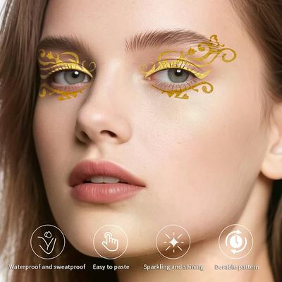 Glitter Stickers Face Eyeliner Tattoo Flash Gold Temporary Tattoos Waterproof Makeup Decals For Girls Party Music Festival