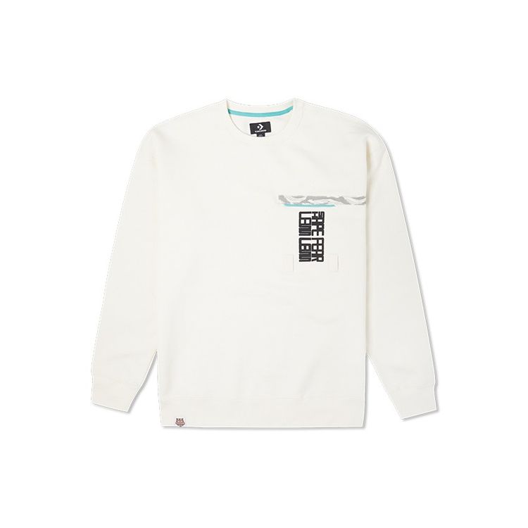 

Converse New Year Water Tiger Series Толстовка с круглым вырезом на флисовой подкладке и передним карманом Мужская толстовка молочно-белого цвета 10024156-A01