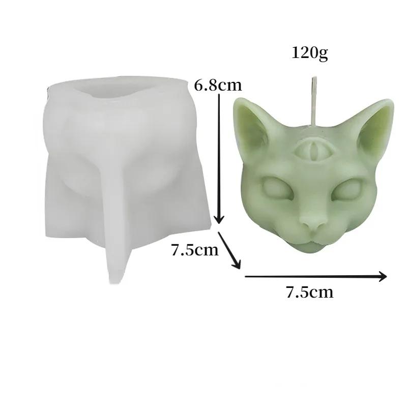 Three-eyes Cat Head Candle Silicone Mold 3D Cat Scented Candle Soap Gypsum Ornaments Making Mold Party Candle Gift Mold