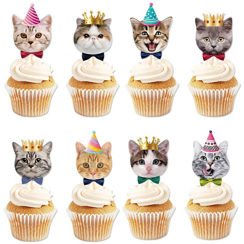8 Stück Katze Cupcake Dekoration Niedliche Katze Themen Geburtstagsparty Kuchenaufsatz Papier Dessertdekoration