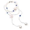 Bohemian Style Layering Beaded Necklace Blue And White Glass Pearls Flower Pendant Elegant Neck Chai nAccessory