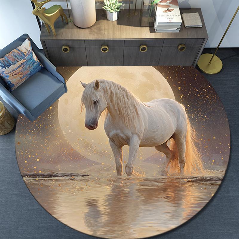 Magical Horse Round Area Rug,Carpet Rug for Living Room Bedroom Sofa Playroom Decor,Non-slip Floor Mat