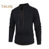 Spring Autumn Men Shirt Lace-up Stand Collar Long Sleeves Solid Color Loose Retro Medieval Mid Length Casual Commuting Office Top