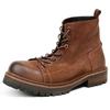 WinYeah Men's Genuine Leather Combat Boots, 7-Eye Lace-Up, Textured Thick Sole, Casual Leather Shoes, G16-13, Suede, Brown, Size 26.5cm