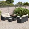 9 Piece Black Garden Sofa Set with Cushions
