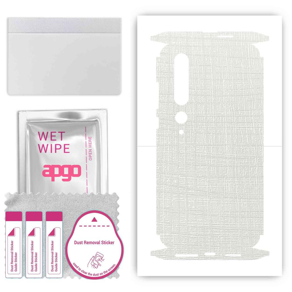 apgo Adesivo Protettivo Skin per retro+lati compatibile con Xiaomi Mi 10 Pro 5G, Pellicola Avvolgente Completa, Pellicola, Vinile - Motivo Tessuto Bianco
