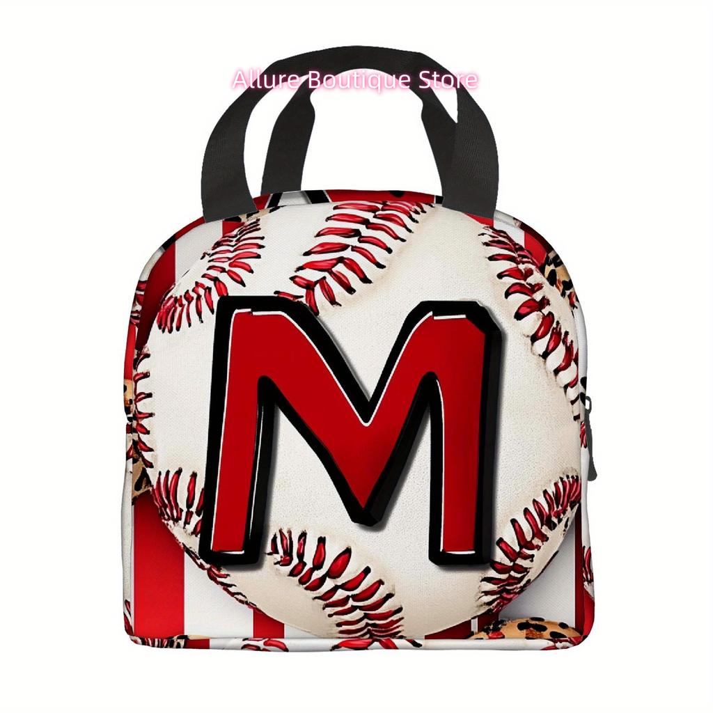 1pc, Baseball-themed Pattern with Letter M Printed Thermal Bag, Insulation Bag, Insulated Bag. Not for Food Contact. Suitable Fo