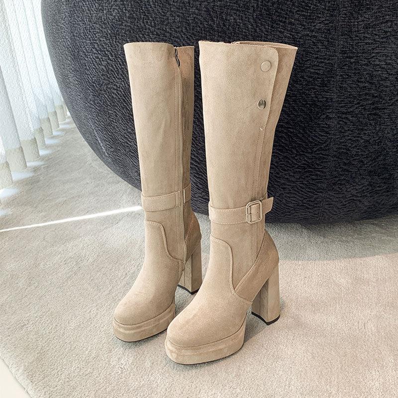 

Ботинки Maillard длинные ботинки женские толстый каблук высокий каблук ботинки новые осенне-зимние толстоподошвенные тонкие ботинки высокие ботинки 40 хаки