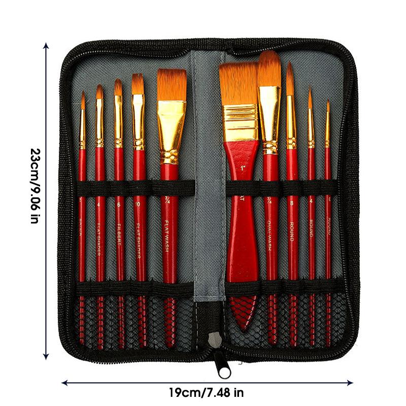 Set de 10 Pinceaux à Peindre Aquarelle Manche en Bois Poils en Nylon Stylo Pinceau Set d'Apprentissage Bricolage Peinture à l'Huile Acrylique Pinceaux d'Art Fournitures