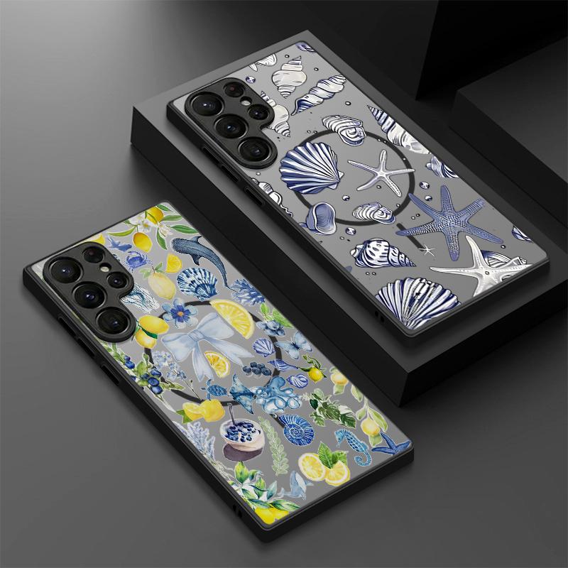 Magnetic For Magsafe Case For Samsung Galaxy S26 Ultra S25 Edge S24 S23 S22 Plus S21 FE Red Shark Jellyfish Pattern Hybrid Matte Cover