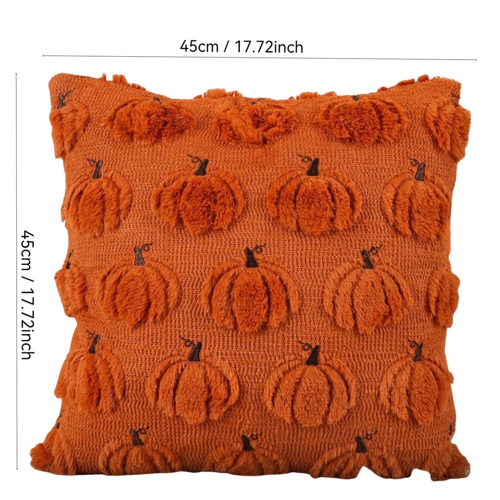 Plush Pillowcase With Pumpkin  Embroidery Halloween Decoration